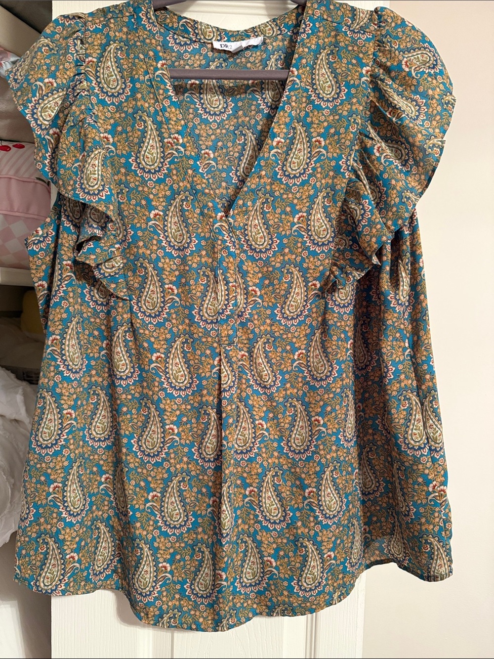 DR2 Teal Paisley Ruffled Blouse